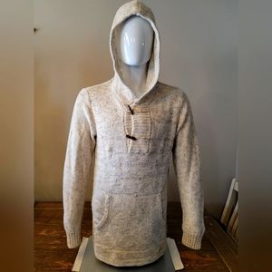 Outpost Makers Sweater Hoodie Large  Cream Brown Frog Buttons Toggle Preppy